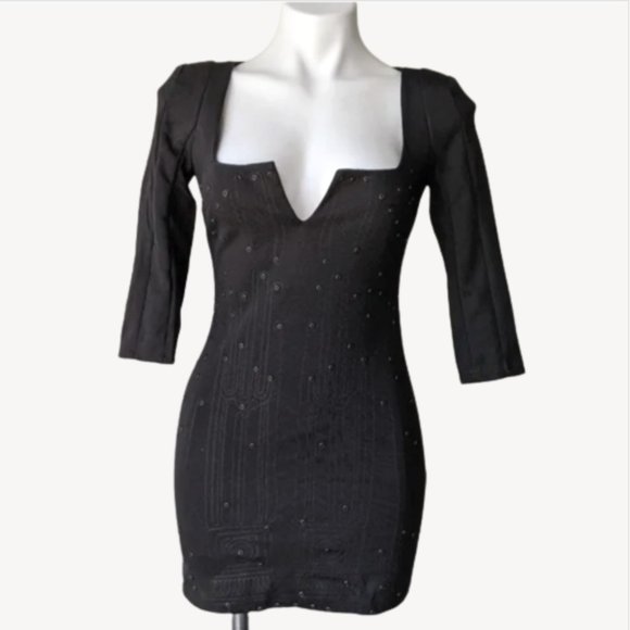 Lucy Paris Embroidery & Stud Embellished Bodycon Dress in Black,  S NWT - Picture 1 of 7